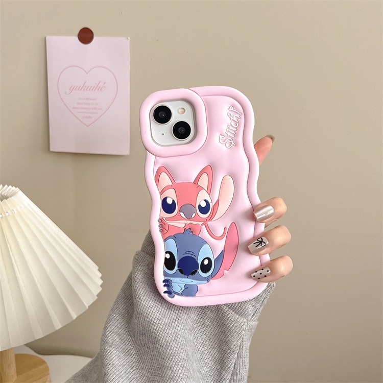 Cartoon Cute Iphone 11 12 13 14 15 Pro Plus Stitch Silicone Material Simple All Inclusive Phone Case Valentine'S Day Gift