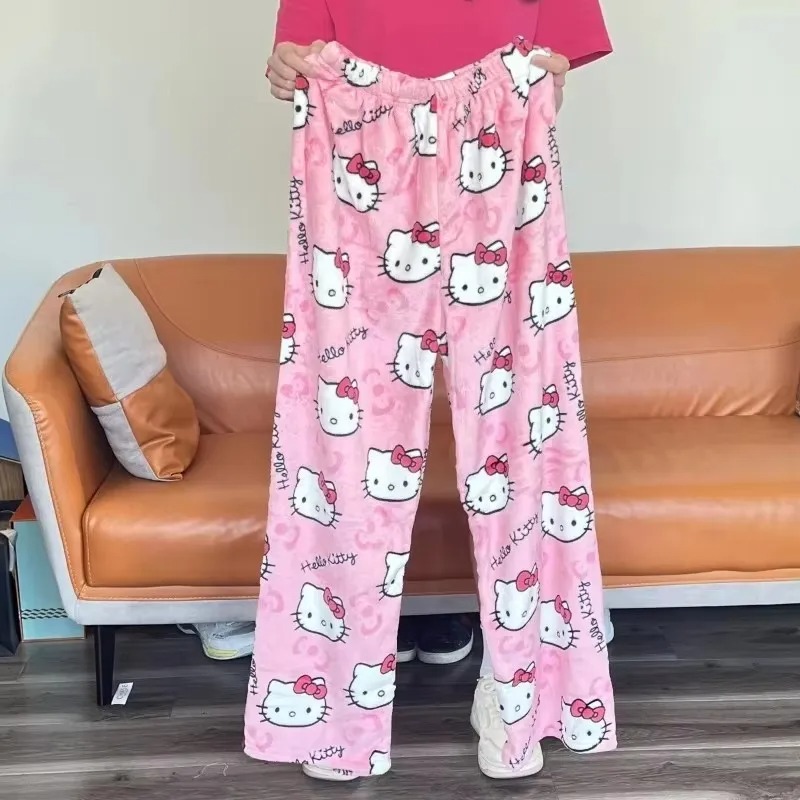 2025 Pajamas Halloween Flannel Fashion Trouserswomen Woolen Anime Cartoon Casual Home Pants Autumn