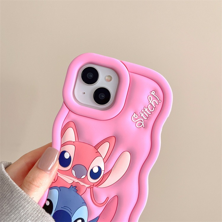 Cartoon Cute Iphone 11 12 13 14 15 Pro Plus Stitch Silicone Material Simple All Inclusive Phone Case Valentine'S Day Gift
