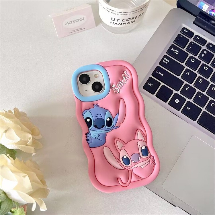 Cartoon Cute Iphone 11 12 13 14 15 Pro Plus Stitch Silicone Material Simple All Inclusive Phone Case Valentine'S Day Gift
