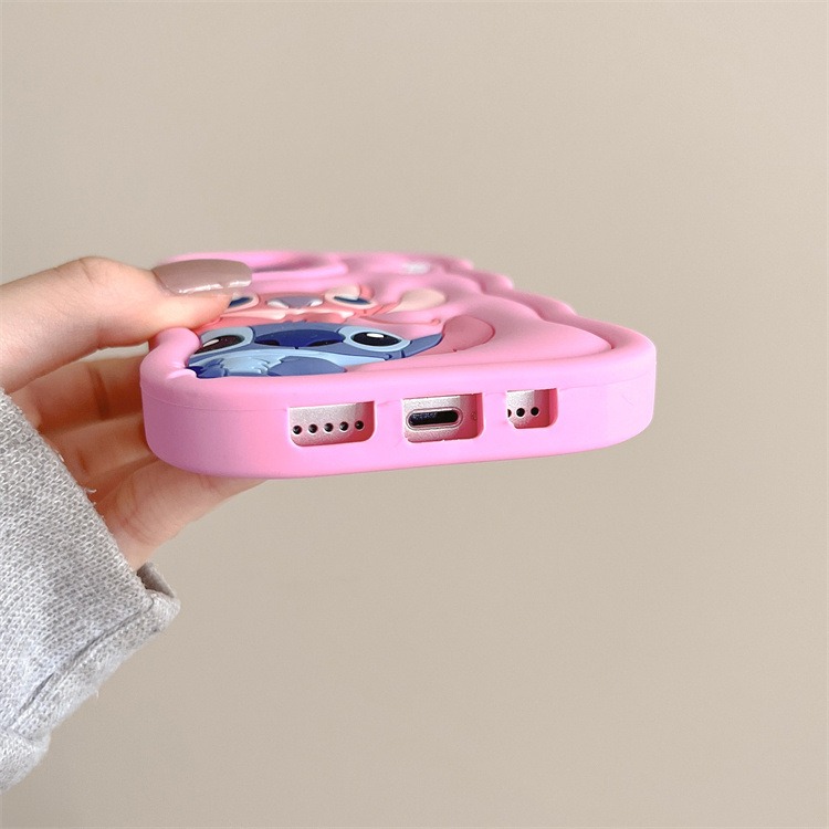 Cartoon Cute Iphone 11 12 13 14 15 Pro Plus Stitch Silicone Material Simple All Inclusive Phone Case Valentine'S Day Gift