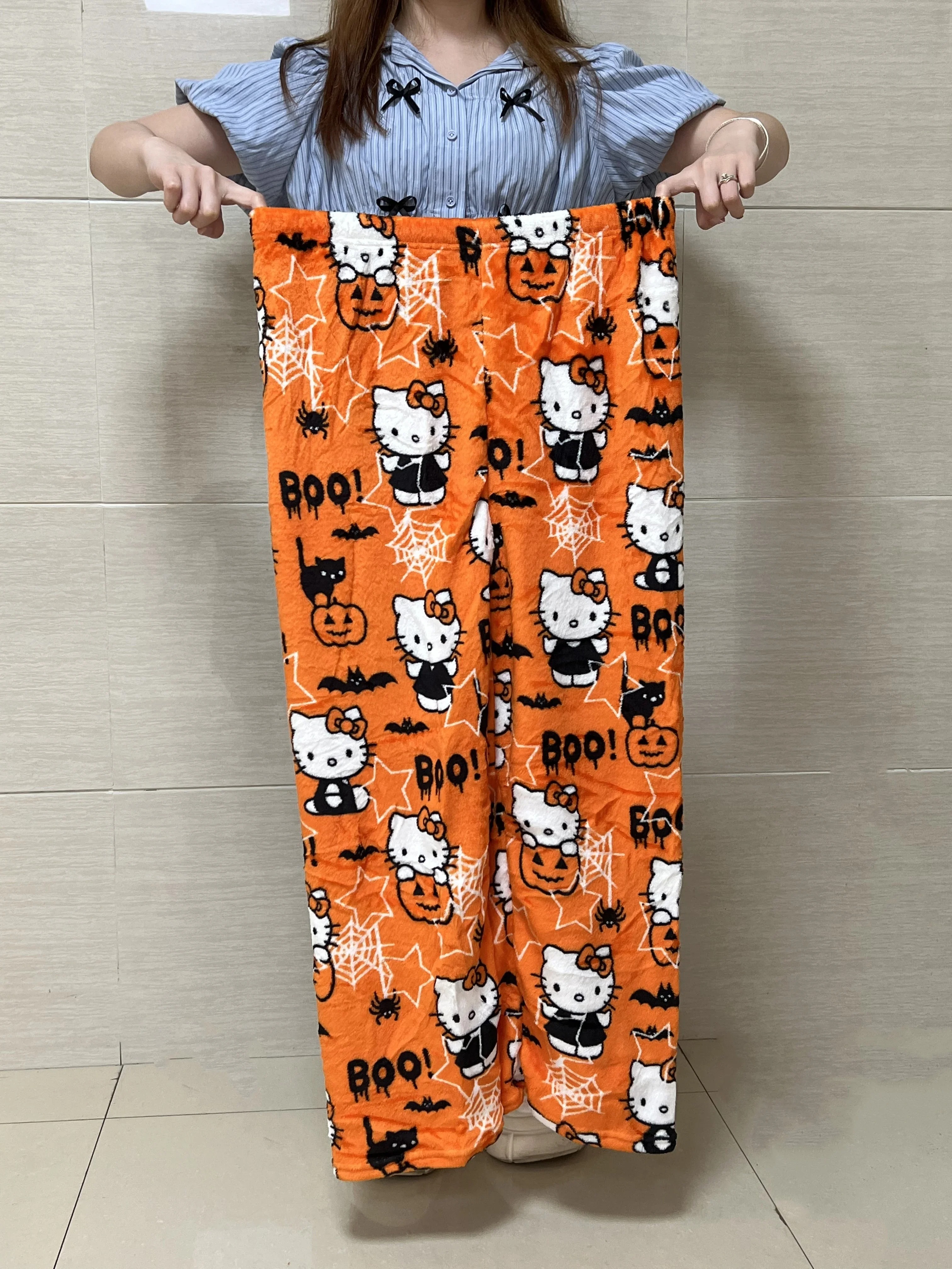 2025 Pajamas Halloween Flannel Fashion Trouserswomen Woolen Anime Cartoon Casual Home Pants Autumn