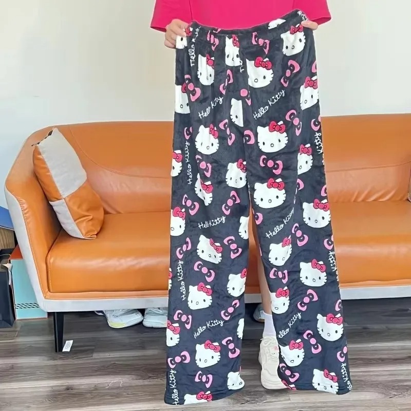 2025 Pajamas Halloween Flannel Fashion Trouserswomen Woolen Anime Cartoon Casual Home Pants Autumn