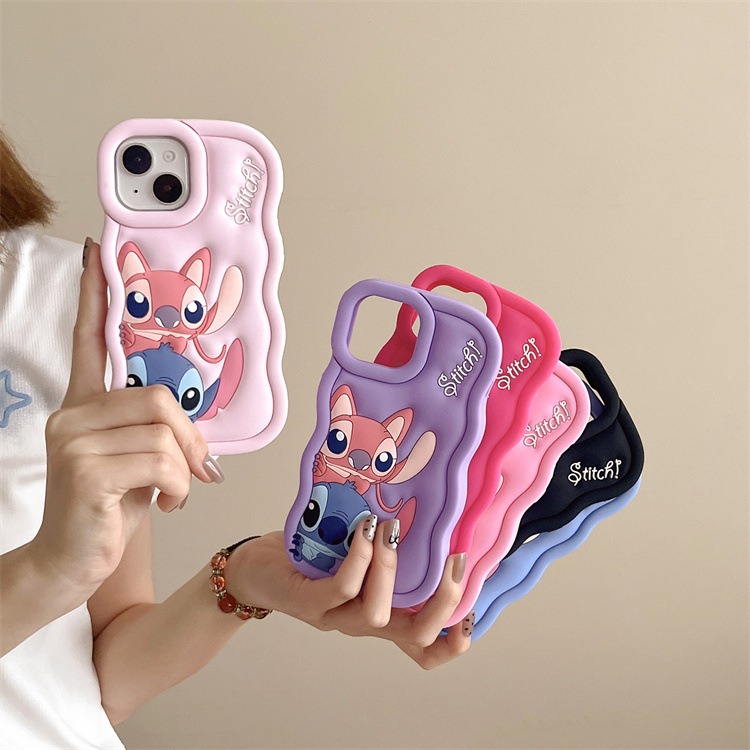 Cartoon Cute Iphone 11 12 13 14 15 Pro Plus Stitch Silicone Material Simple All Inclusive Phone Case Valentine'S Day Gift