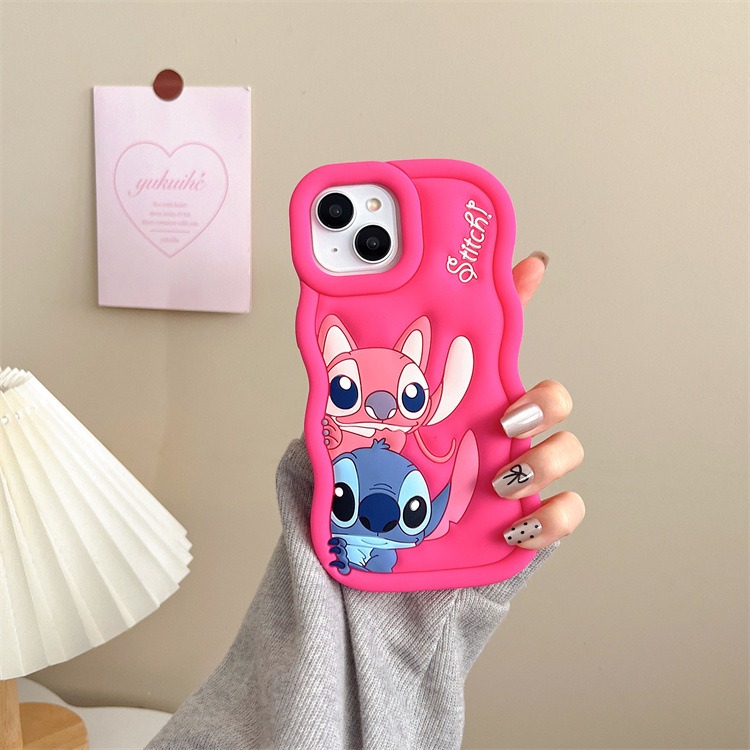Cartoon Cute Iphone 11 12 13 14 15 Pro Plus Stitch Silicone Material Simple All Inclusive Phone Case Valentine'S Day Gift