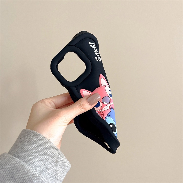 Cartoon Cute Iphone 11 12 13 14 15 Pro Plus Stitch Silicone Material Simple All Inclusive Phone Case Valentine'S Day Gift