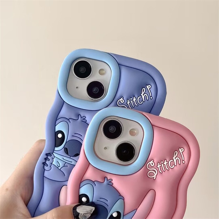 Cartoon Cute Iphone 11 12 13 14 15 Pro Plus Stitch Silicone Material Simple All Inclusive Phone Case Valentine'S Day Gift