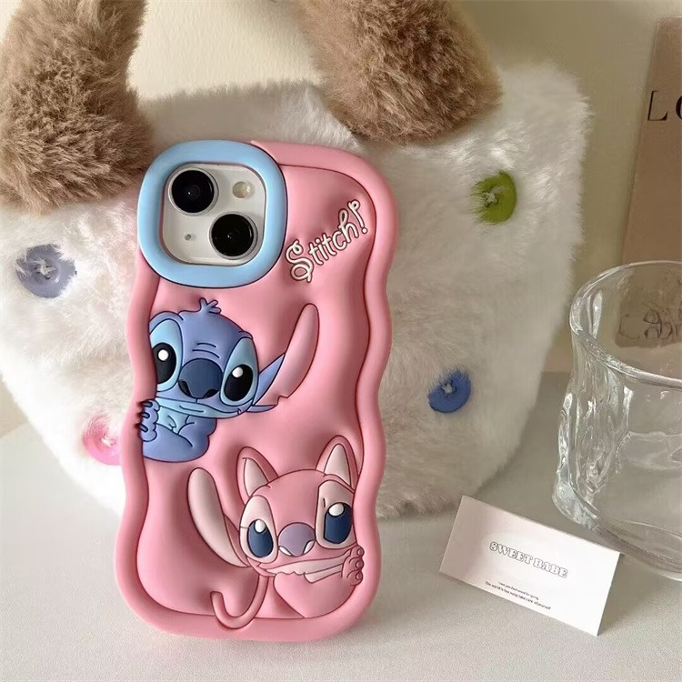 Cartoon Cute Iphone 11 12 13 14 15 Pro Plus Stitch Silicone Material Simple All Inclusive Phone Case Valentine'S Day Gift