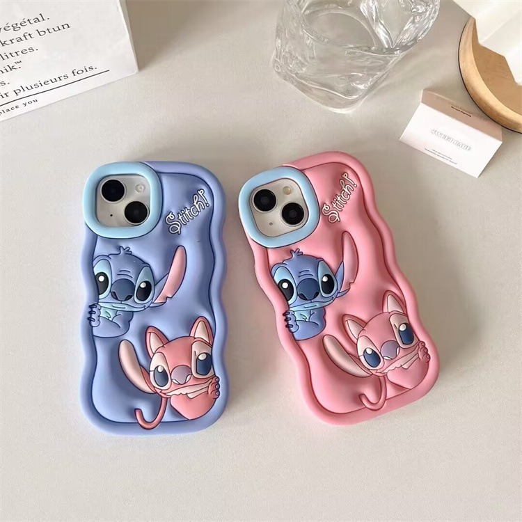 Cartoon Cute Iphone 11 12 13 14 15 Pro Plus Stitch Silicone Material Simple All Inclusive Phone Case Valentine'S Day Gift