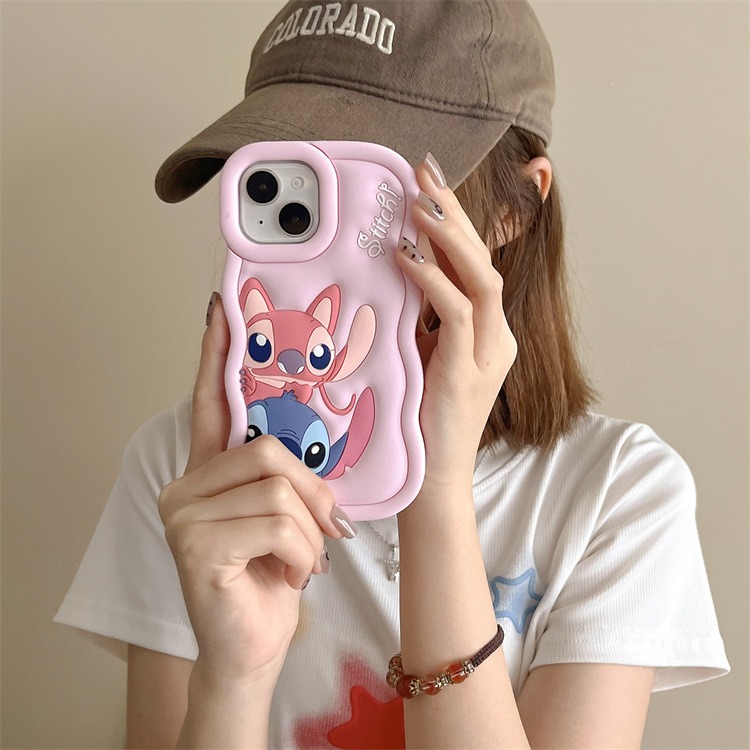 Cartoon Cute Iphone 11 12 13 14 15 Pro Plus Stitch Silicone Material Simple All Inclusive Phone Case Valentine'S Day Gift