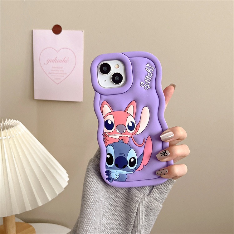 Cartoon Cute Iphone 11 12 13 14 15 Pro Plus Stitch Silicone Material Simple All Inclusive Phone Case Valentine'S Day Gift