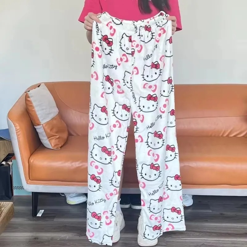 2025 Pajamas Halloween Flannel Fashion Trouserswomen Woolen Anime Cartoon Casual Home Pants Autumn