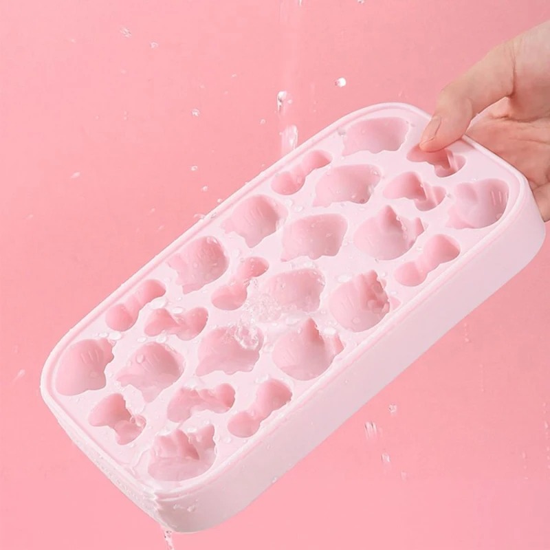 Cartoon Pink 3D Pink Silicone Press Ice Tray Mold Cute Home Refrigerator Ice Storage Box Party Birthday Gifts