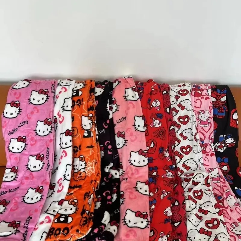 2025 Pajamas Halloween Flannel Fashion Trouserswomen Woolen Anime Cartoon Casual Home Pants Autumn