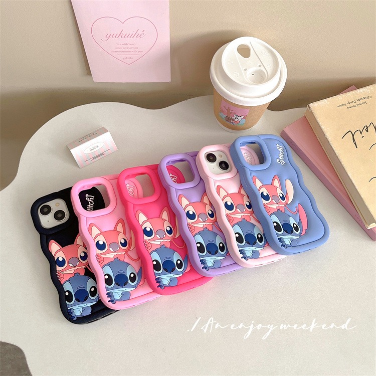 Cartoon Cute Iphone 11 12 13 14 15 Pro Plus Stitch Silicone Material Simple All Inclusive Phone Case Valentine'S Day Gift