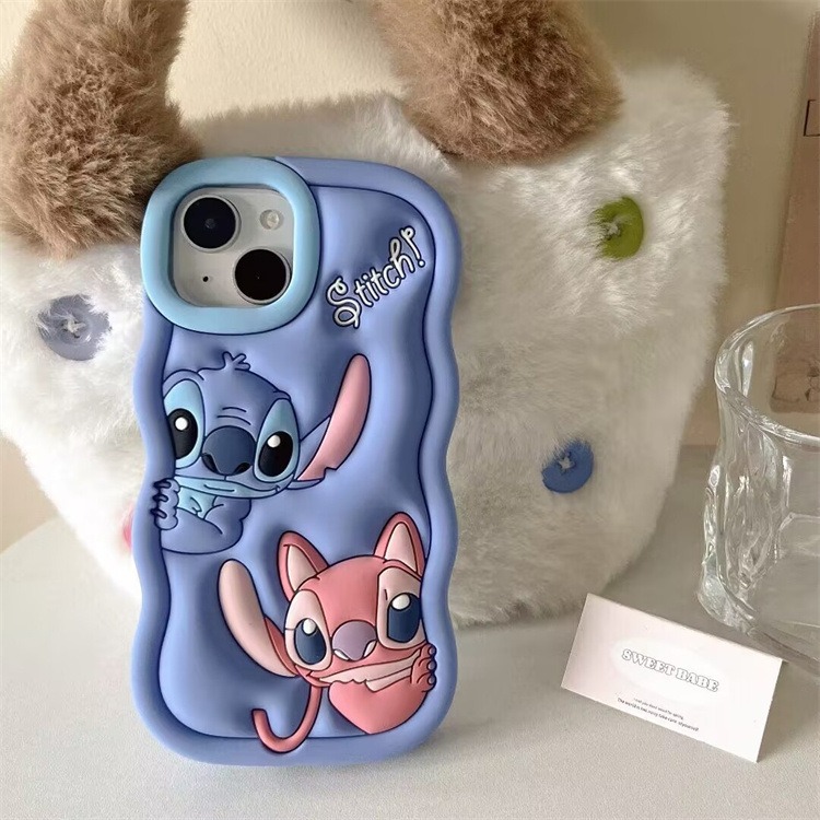 Cartoon Cute Iphone 11 12 13 14 15 Pro Plus Stitch Silicone Material Simple All Inclusive Phone Case Valentine'S Day Gift