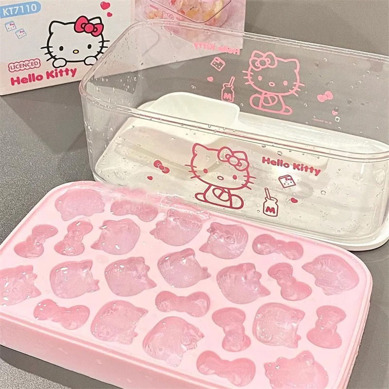 Cartoon Pink 3D Pink Silicone Press Ice Tray Mold Cute Home Refrigerator Ice Storage Box Party Birthday Gifts