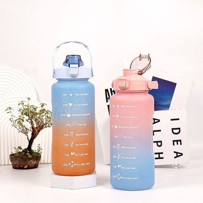 2 Liters Plastic Kettle Large Portable Travel Water Bottle with Straw Sports Fitness Cup High Value Big Fat Cup Water Bottles