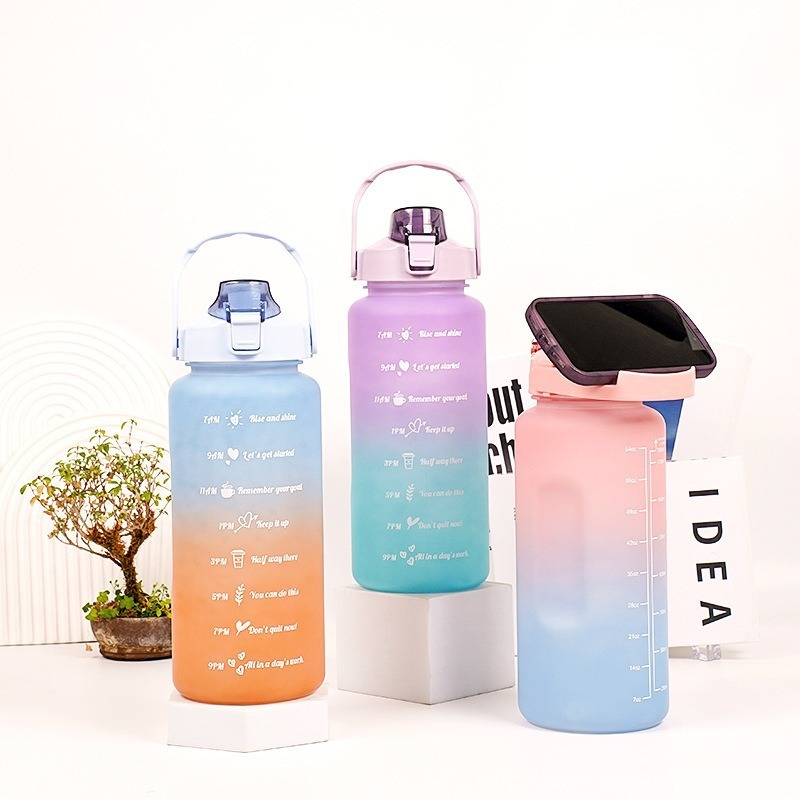 2 Liters Plastic Kettle Large Portable Travel Water Bottle with Straw Sports Fitness Cup High Value Big Fat Cup Water Bottles