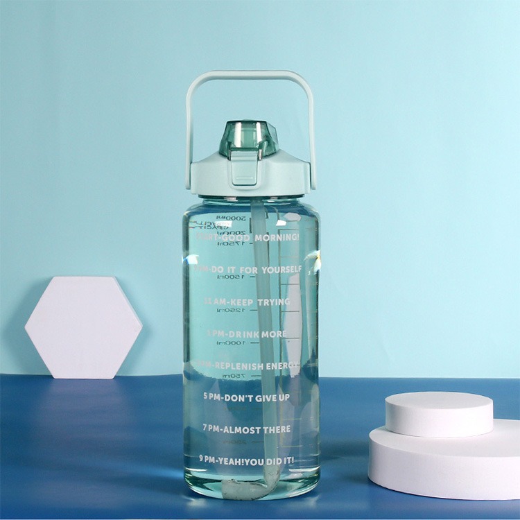 2 Liters Plastic Kettle Large Portable Travel Water Bottle with Straw Sports Fitness Cup High Value Big Fat Cup Adult Universal