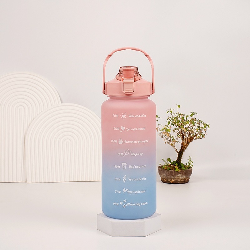 2 Liters Plastic Kettle Large Portable Travel Water Bottle with Straw Sports Fitness Cup High Value Big Fat Cup Water Bottles