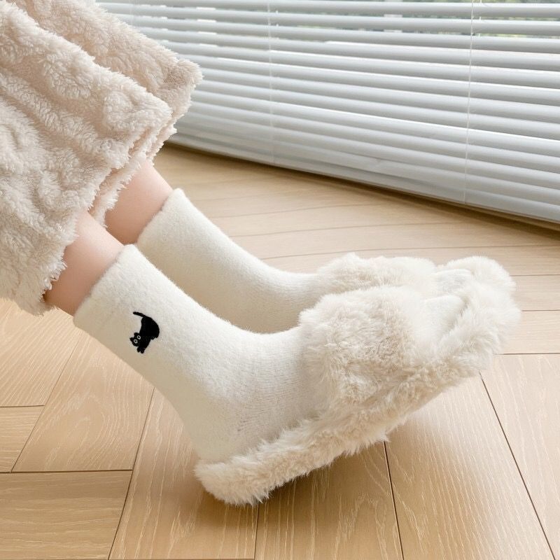 1 pairs Autumn Winter Home Fluffy Socks Thickened Plush Warm Cute Cat Cozy Hairy Mink Velvet Floor Socks Soft Sleeping Socks