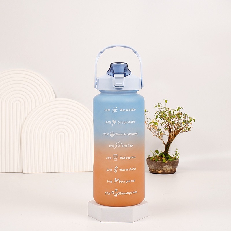 2 Liters Plastic Kettle Large Portable Travel Water Bottle with Straw Sports Fitness Cup High Value Big Fat Cup Water Bottles