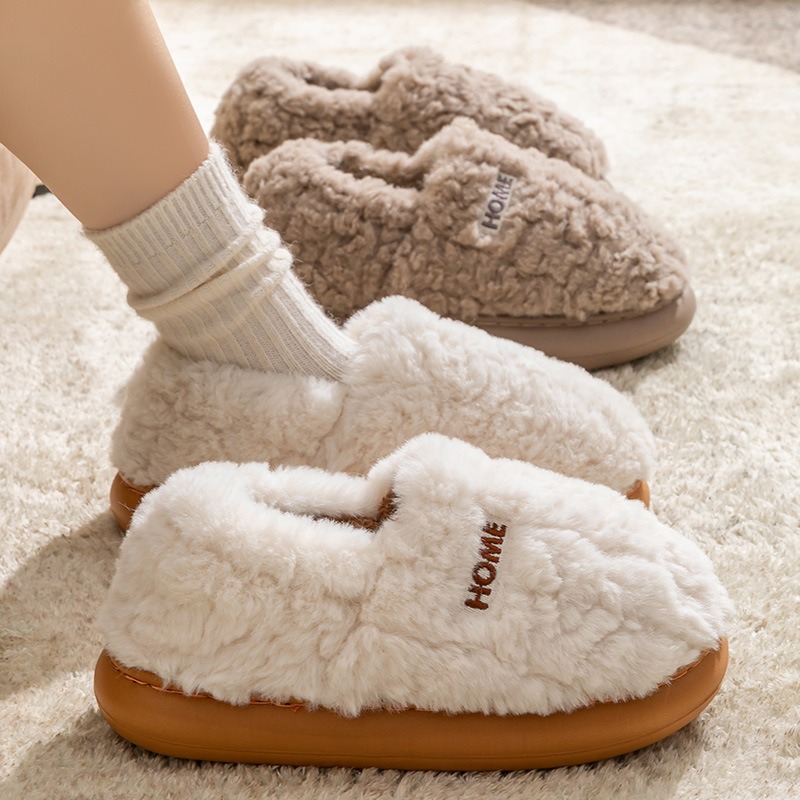 Cotton slippers women's winter new style bag heel home warm and non slip plush cotton shoes for men wearing outside 2026