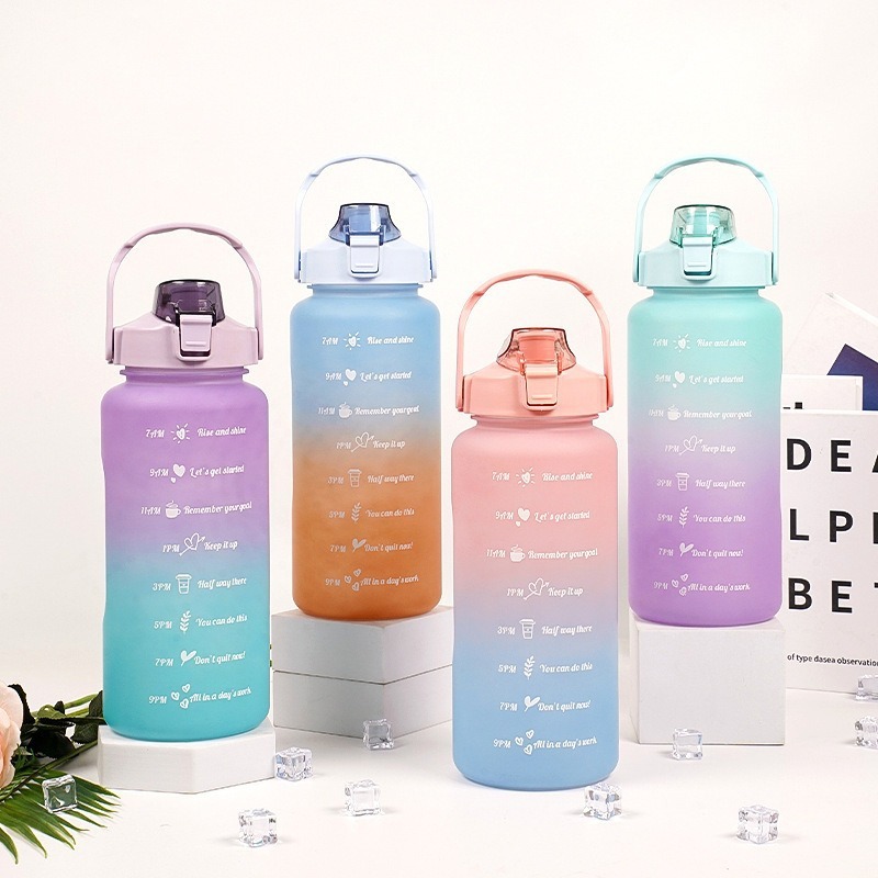 2 Liters Plastic Kettle Large Portable Travel Water Bottle with Straw Sports Fitness Cup High Value Big Fat Cup Water Bottles