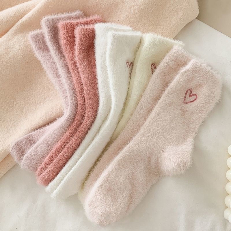 Korean Heart Plush Socks for Women Warm Soft Mink Velvet Floor Socks Autumn Winter Thicken Thermal Coral Velvet Sleep Socks