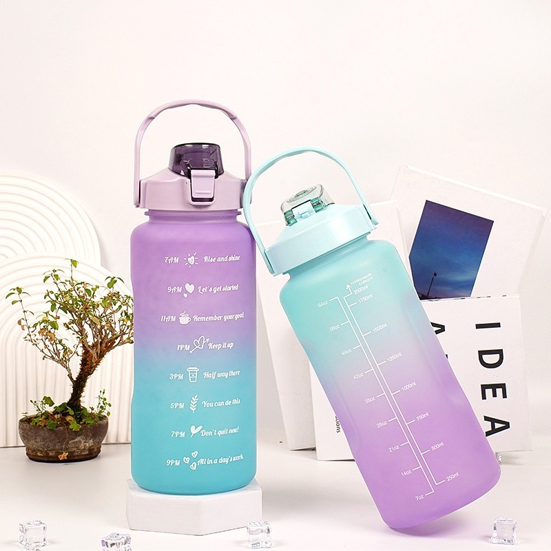 2 Liters Plastic Kettle Large Portable Travel Water Bottle with Straw Sports Fitness Cup High Value Big Fat Cup Water Bottles