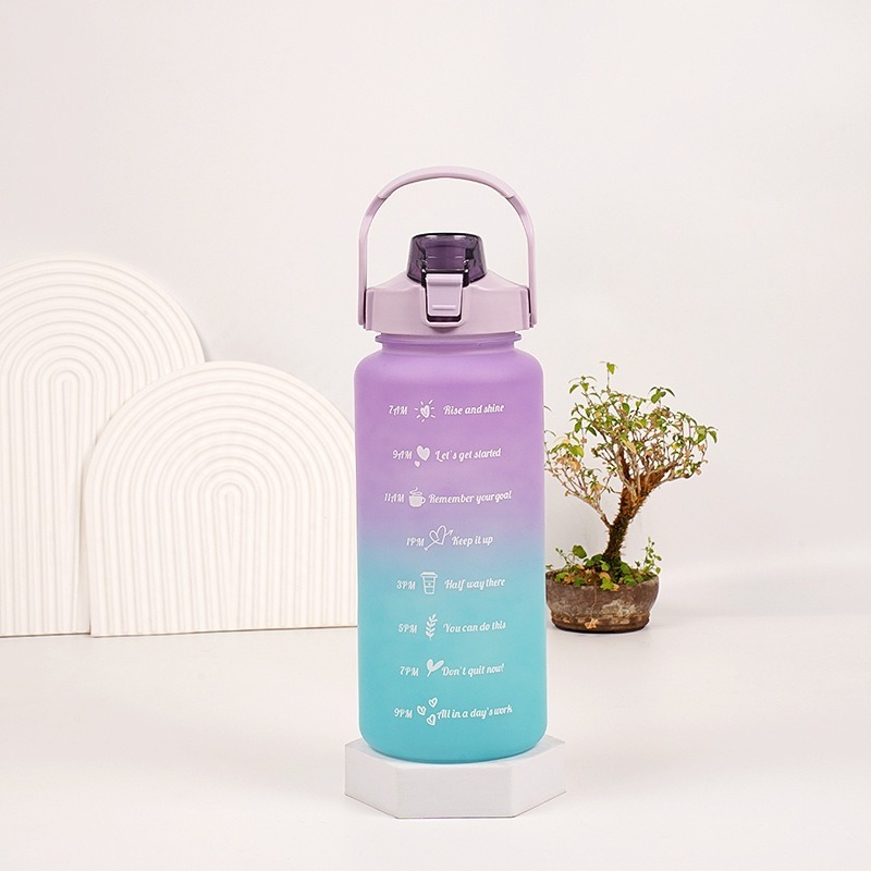 2 Liters Plastic Kettle Large Portable Travel Water Bottle with Straw Sports Fitness Cup High Value Big Fat Cup Water Bottles