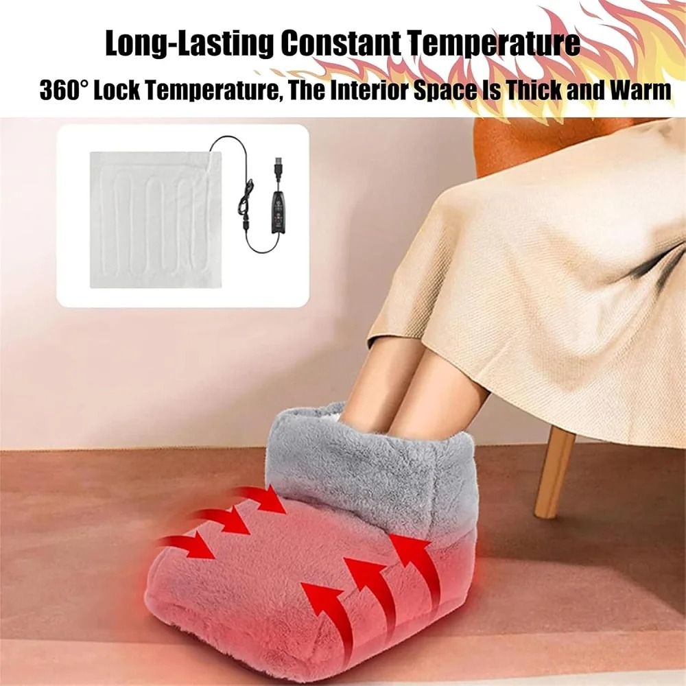 Electric Foot Warmer Foot Heating Pad USB Charging Household Foot Heater Washable Double Feet Slippers for Home Bedroom Sleeping JRJD511252
