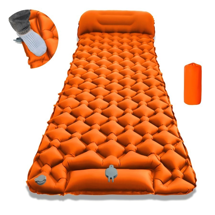 Outdoor Sleeping Pad Camping Inflatable Mattress with Pillows Travel Mat Folding Bed Ultralight Hiking Trekking Mattresses
