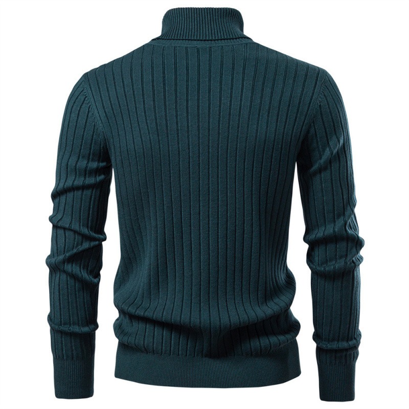 Men's Turtleneck Sweater Solid Color with Striped Pullover Warm Knitwear Winter Basic Casual High Quality Sweater Male MMY601302