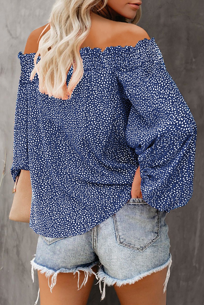 Casual Shirt Printed Lantern Sleeve Top Women's Blouse
