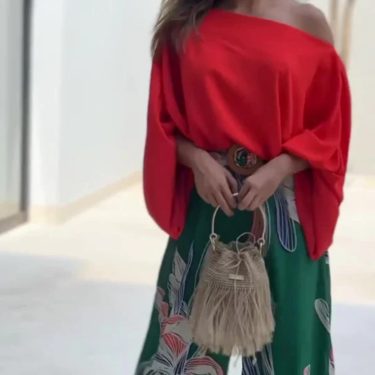 Women's Loose Rose Print High Waist Set Cross-Border Fashion Top And Bottoms Ensemble Elegant Women 2pcs Clothes Set WTZ602032