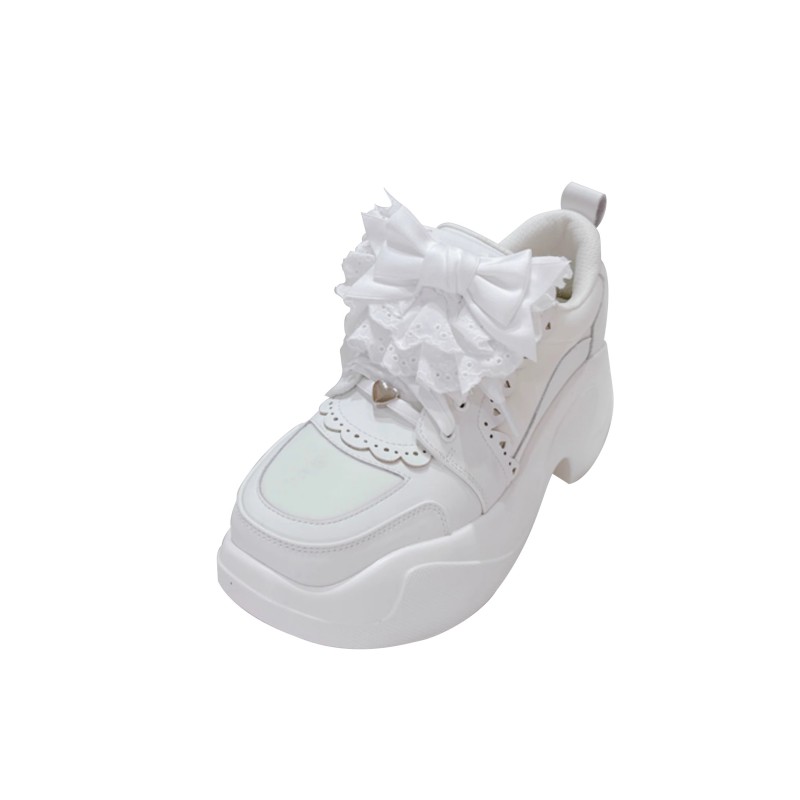 Jirai-kei Original Y2K Lace Bow Sneakers - 4-Way Customizable (Ribbon/Scallop Overlay) + Lycra Breathable Platform • Anti-Slip 7cm Sole