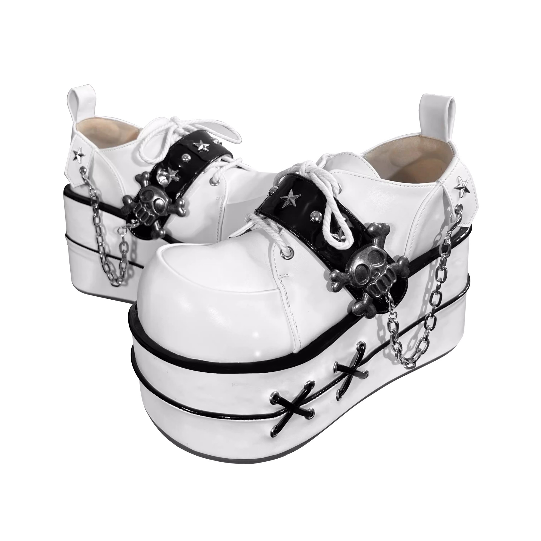 GURURU Original Y2K Goth Platform Boots - Punk Chunky Sole Shoes with Skull Decor, Retro Vintage Combat Boots for Women