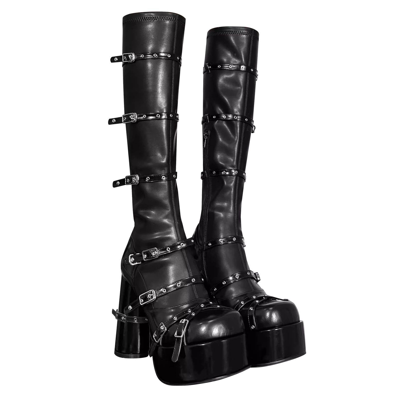 Womens Goth Boots Mid Calf Boots Chunky Heel Boots for Women Goth Platform Boots Stretch Boots