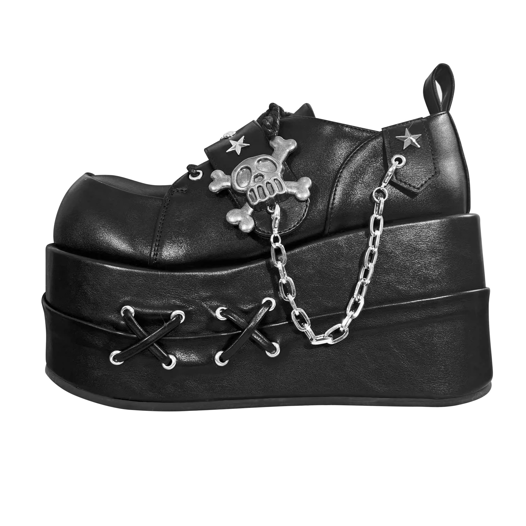 GURURU Original Y2K Goth Platform Boots - Punk Chunky Sole Shoes with Skull Decor, Retro Vintage Combat Boots for Women