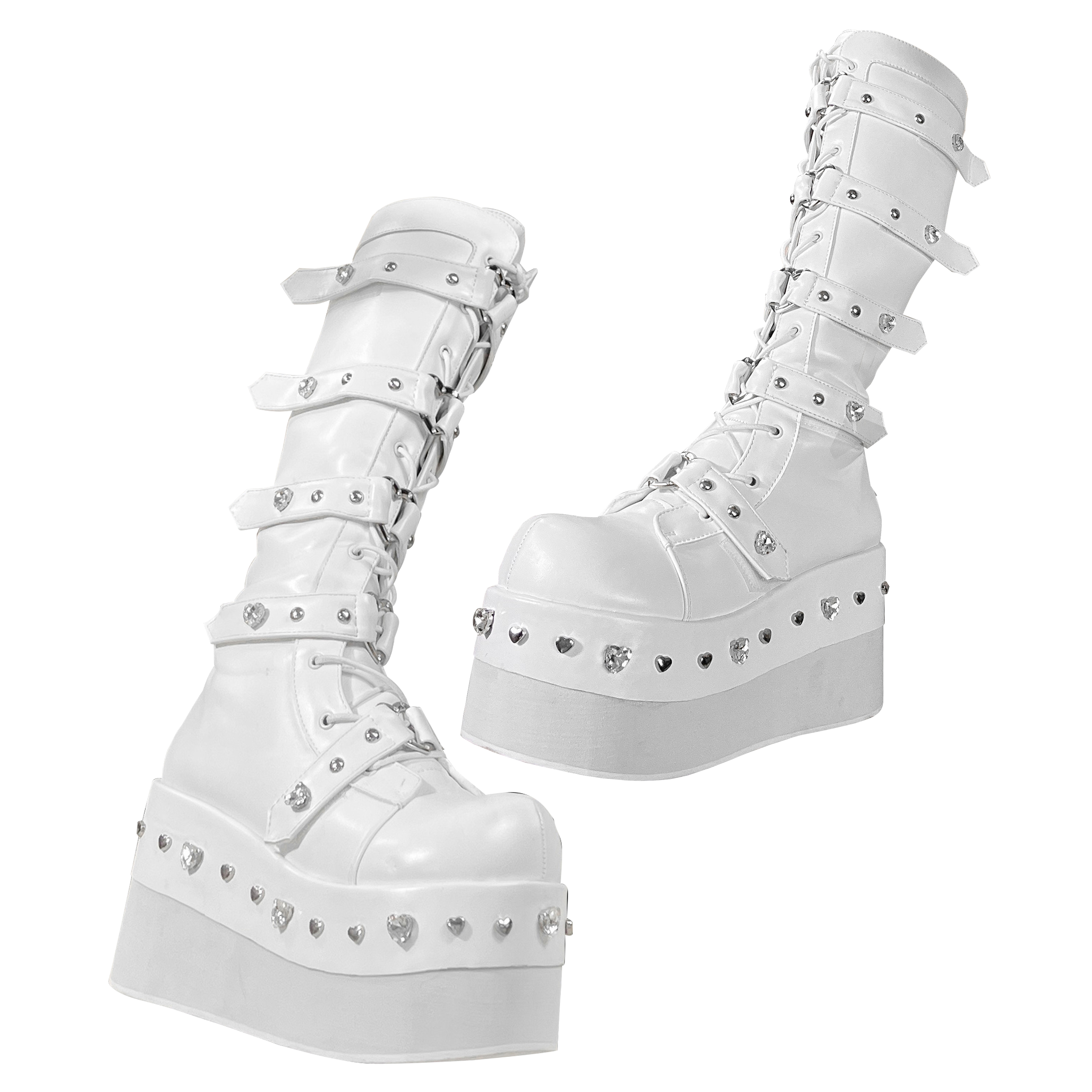 Heartbreak Potion GURURU Original Subculture Y2K Spice Girls Thick Round Toe Diamonds Mid Calf Boots