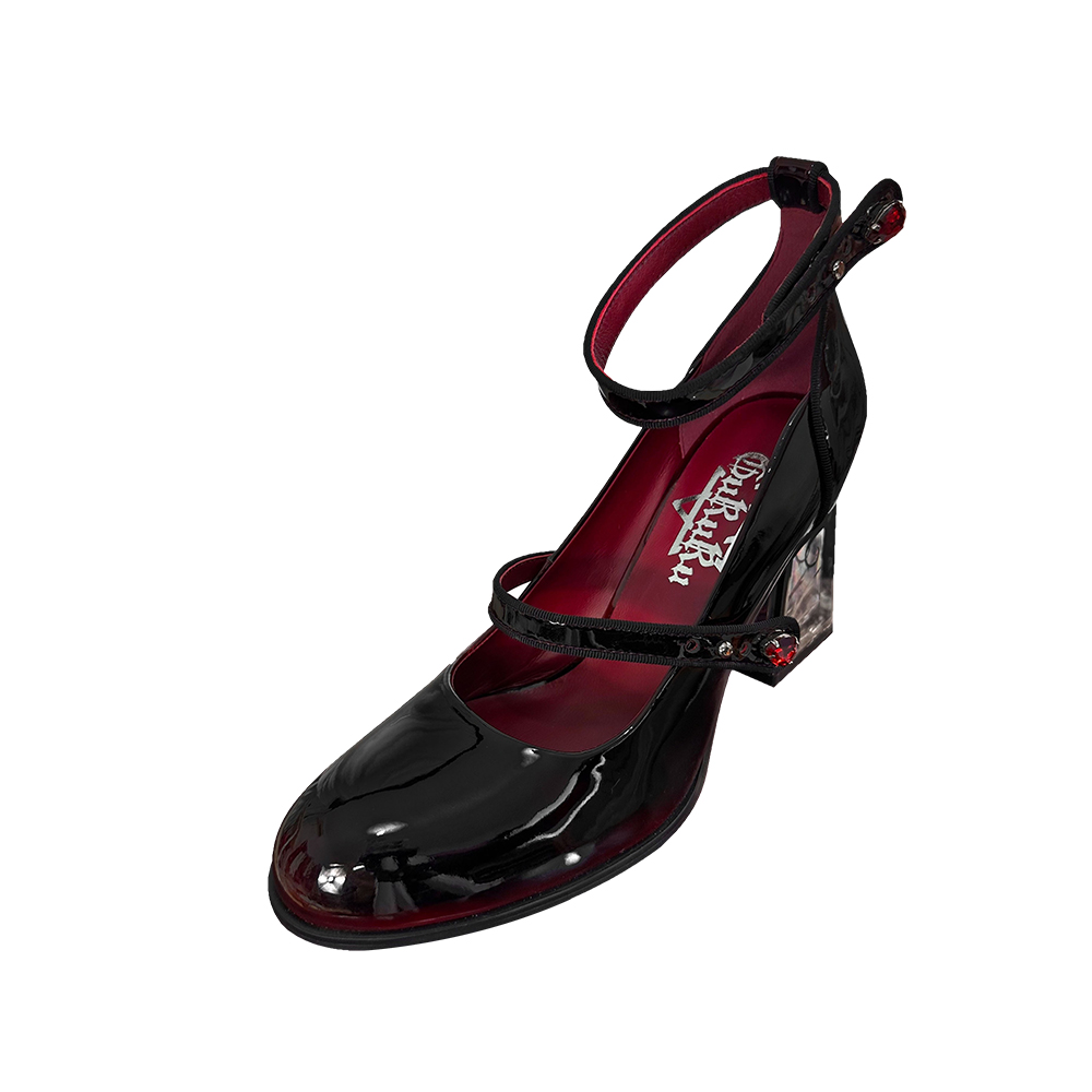 Rose Heel-GURURU Original Goth Mary Janes (Black/Red) - 8cm Platform Heel w/ Ankle Strap | Anti-Slip Rubber Sole |