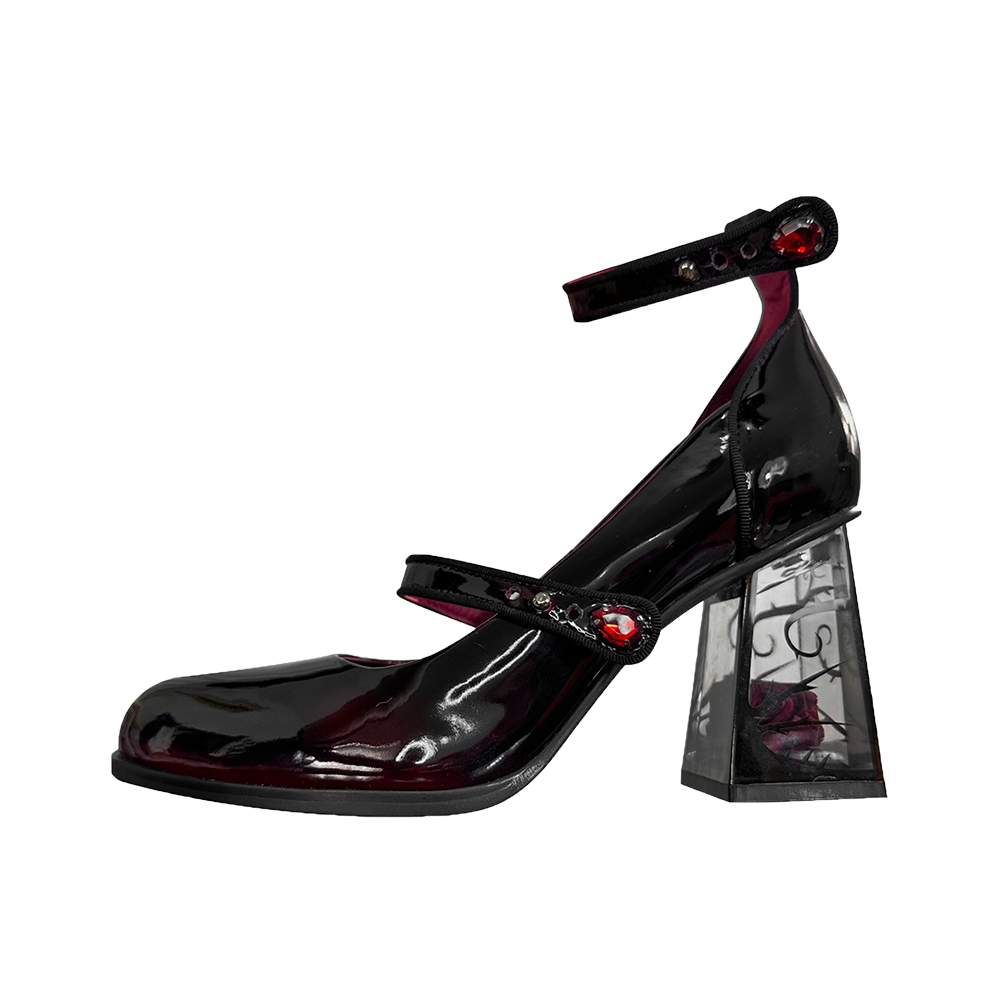 Rose Heel-GURURU Original Goth Mary Janes (Black/Red) - 8cm Platform Heel w/ Ankle Strap | Anti-Slip Rubber Sole |