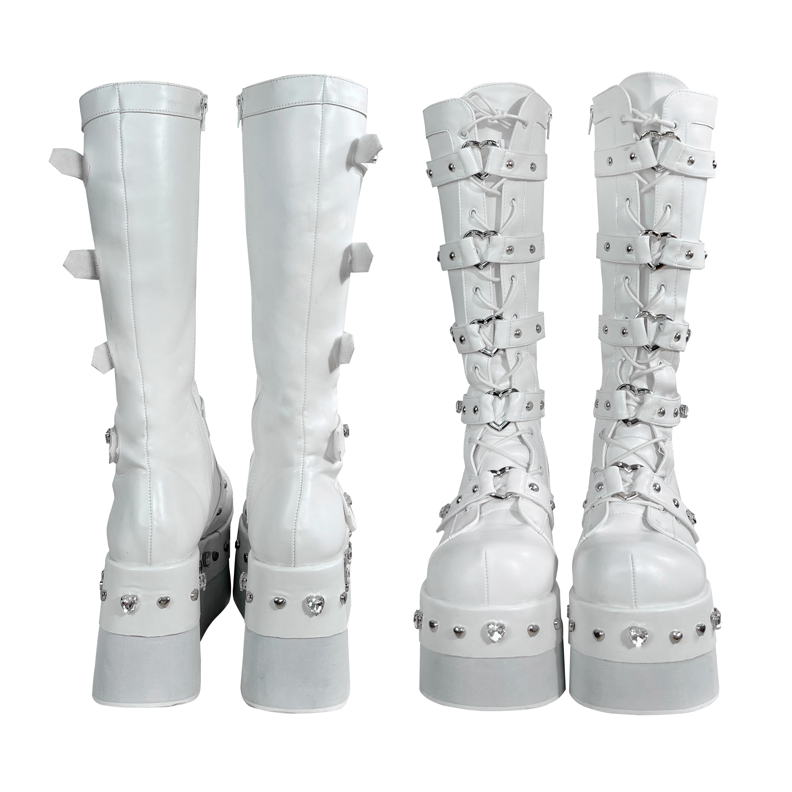 Heartbreak Potion GURURU Original Subculture Y2K Spice Girls Thick Round Toe Diamonds Mid Calf Boots