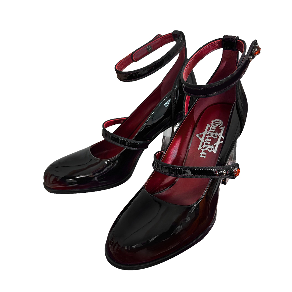 Rose Heel-GURURU Original Goth Mary Janes (Black/Red) - 8cm Platform Heel w/ Ankle Strap | Anti-Slip Rubber Sole |
