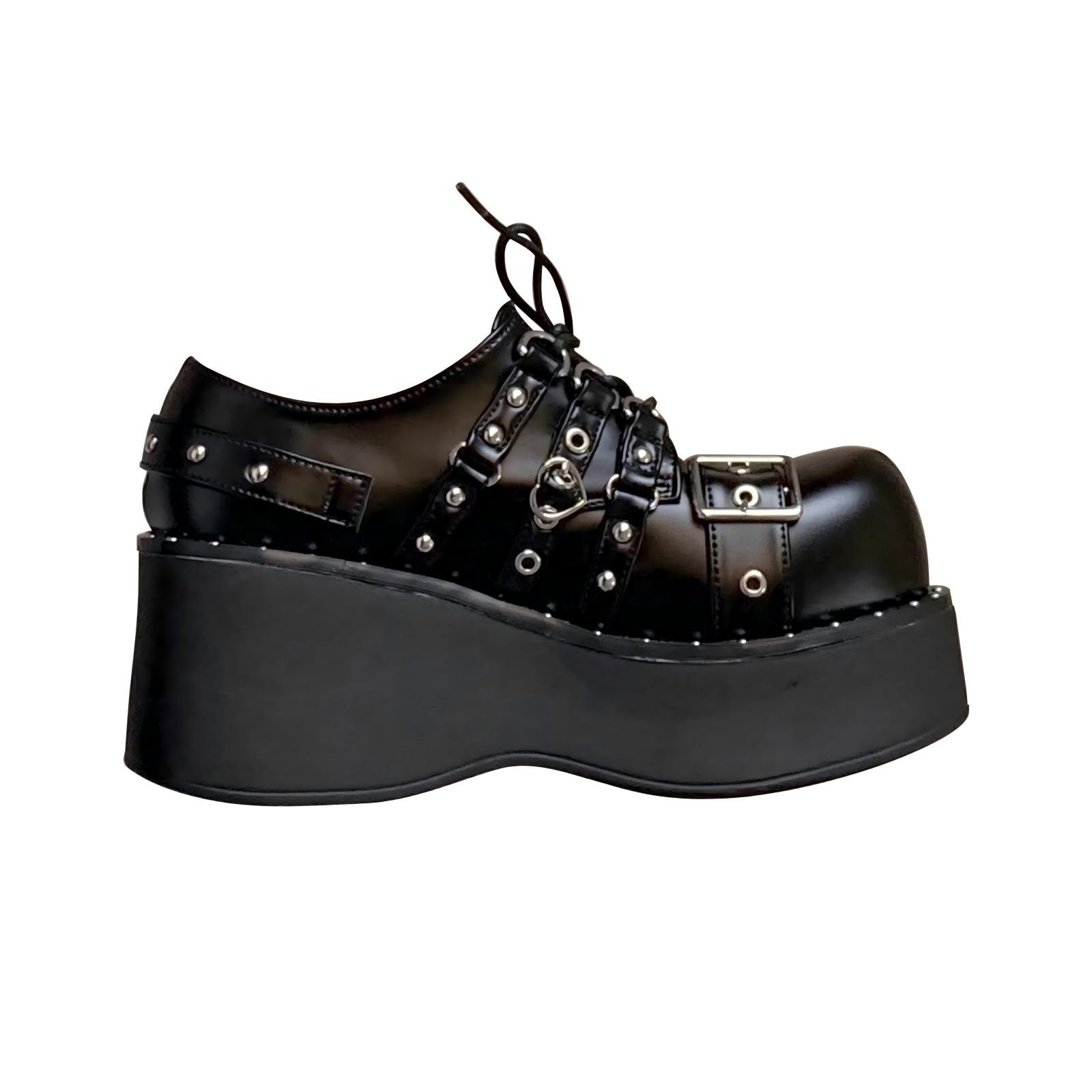 Rock Hottie GURURU Original Punk Dark Buckle Gothic Thick Leather Shoes