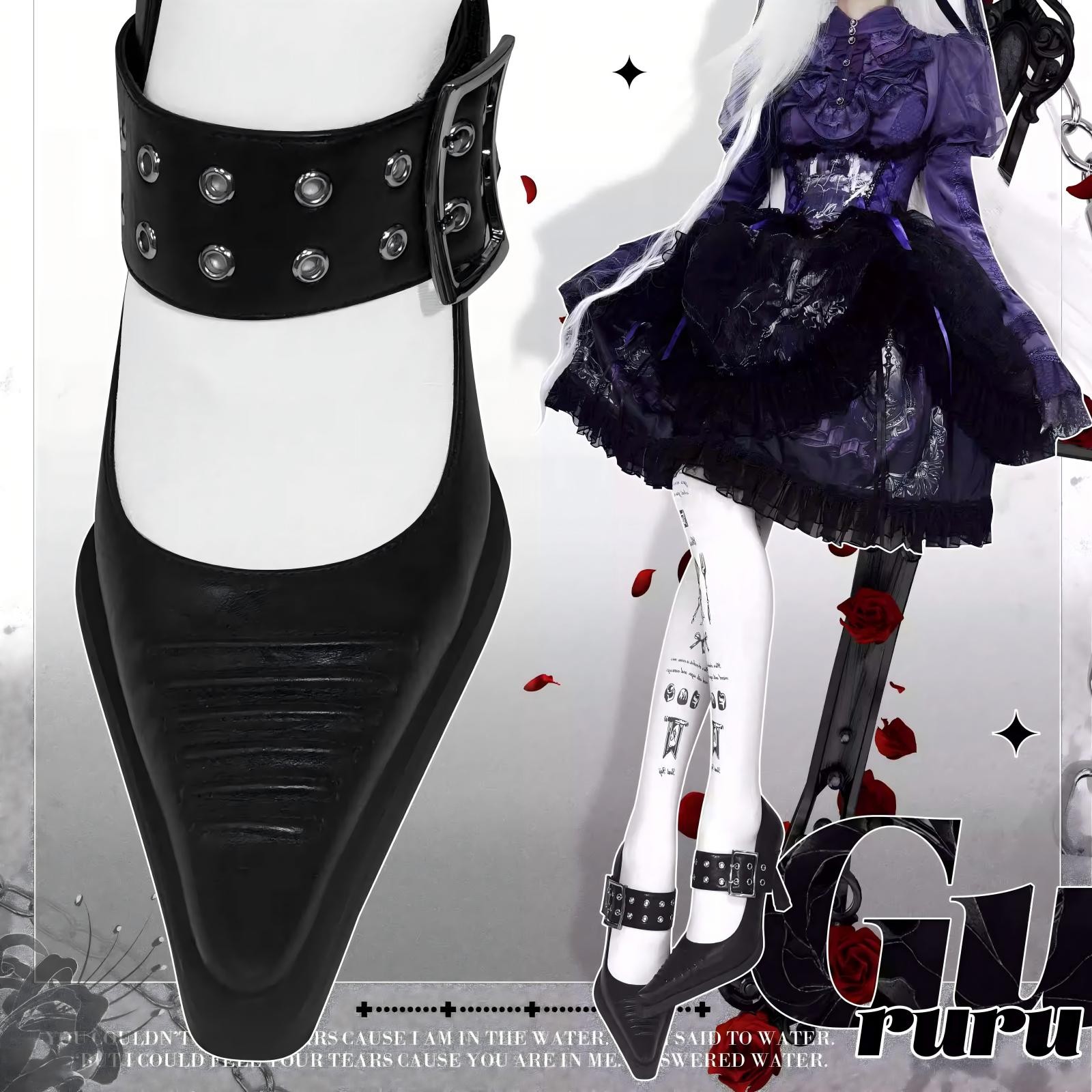 Goth Heels Buckle Shoes for Women Mary Jane Closed Pointed Toe High Heel Pumps Punk Heels