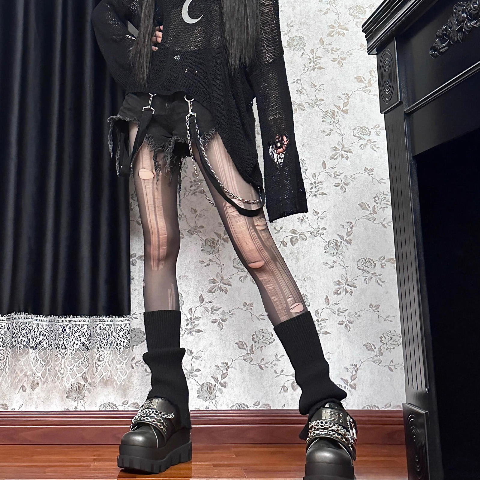 Women's Goth Boots Punk Black Metallic Goth Platform Chunky Ankle Boots Thick Sole Goth Boots Designer Shoes