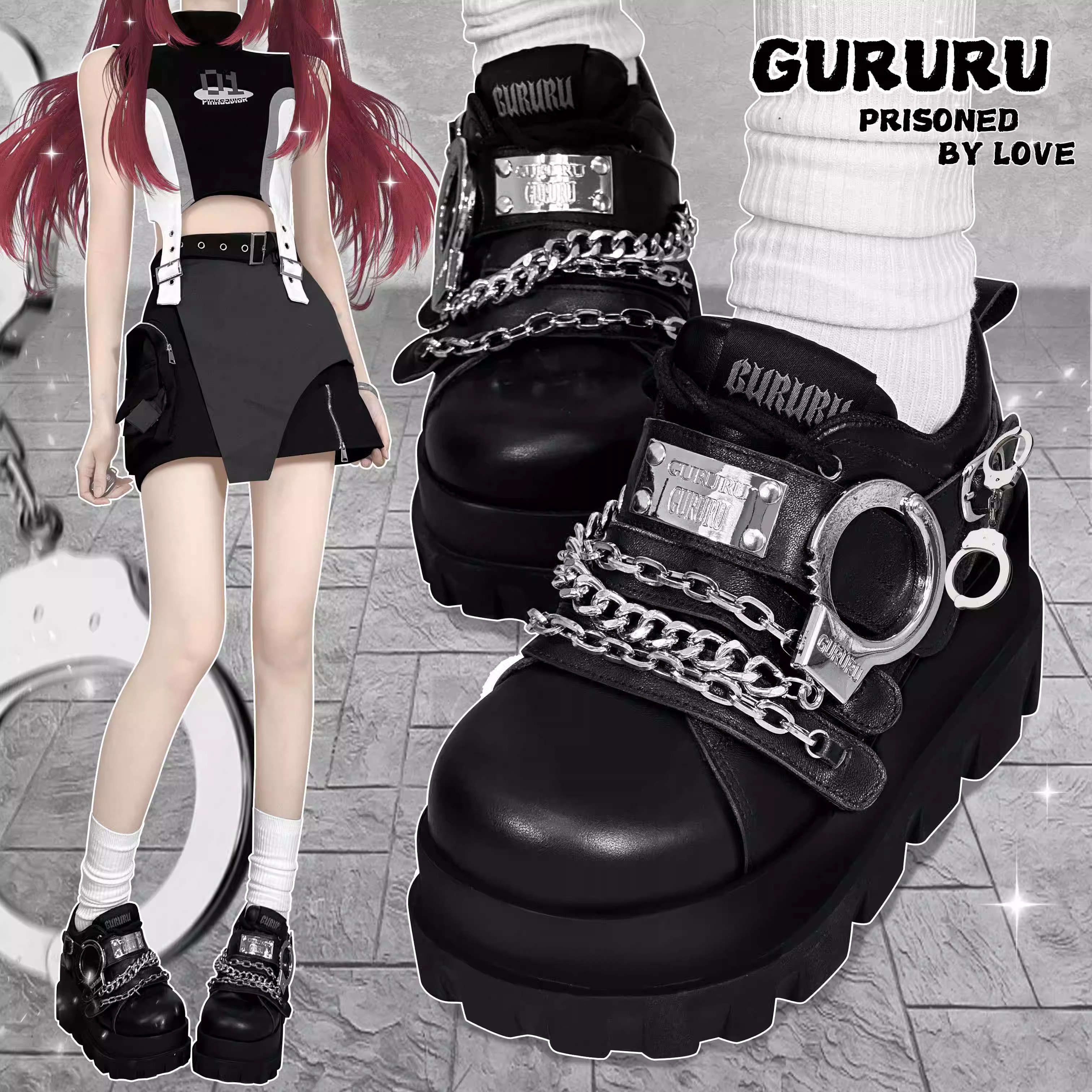 Women's Goth Boots Punk Black Metallic Goth Platform Chunky Ankle Boots Thick Sole Goth Boots Designer Shoes